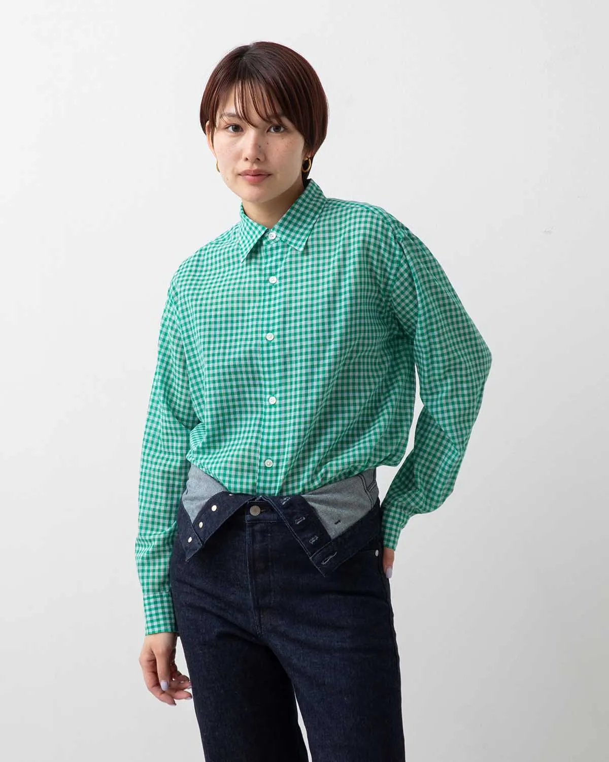 AIRY LIGHT COTTON CHECK BIG SHIRT