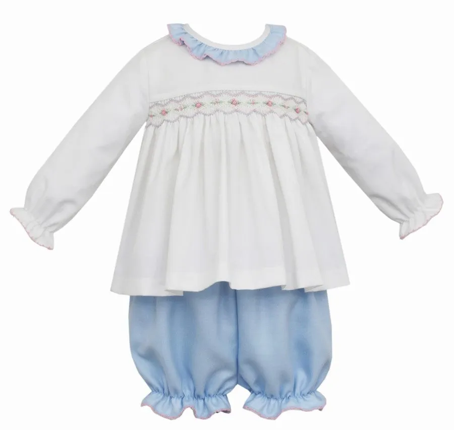 Anavini Baby / Toddler Girls Light Blue Smocked Bloomers Set