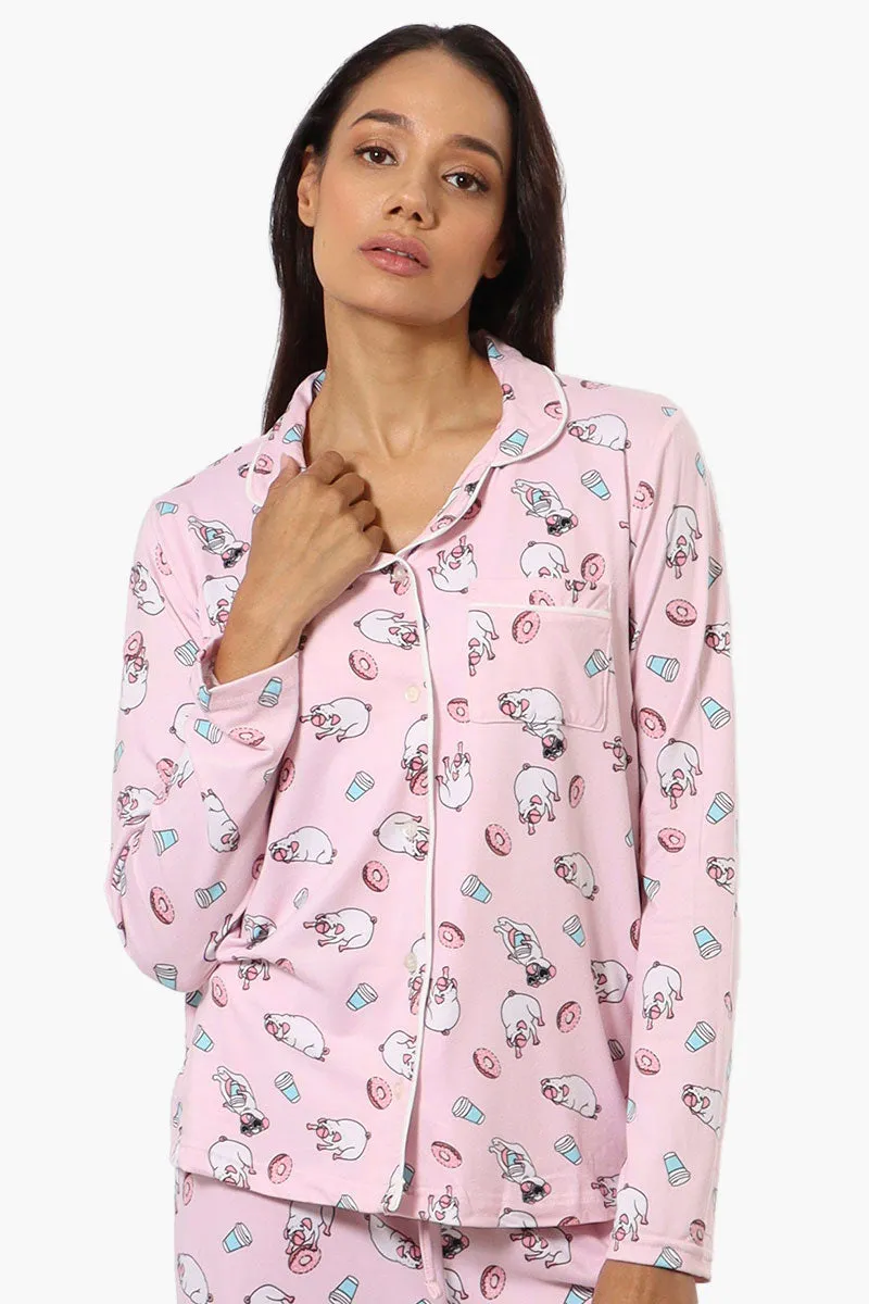 Canada Weather Gear Pug Pattern Button Down Pajama Top - Pink