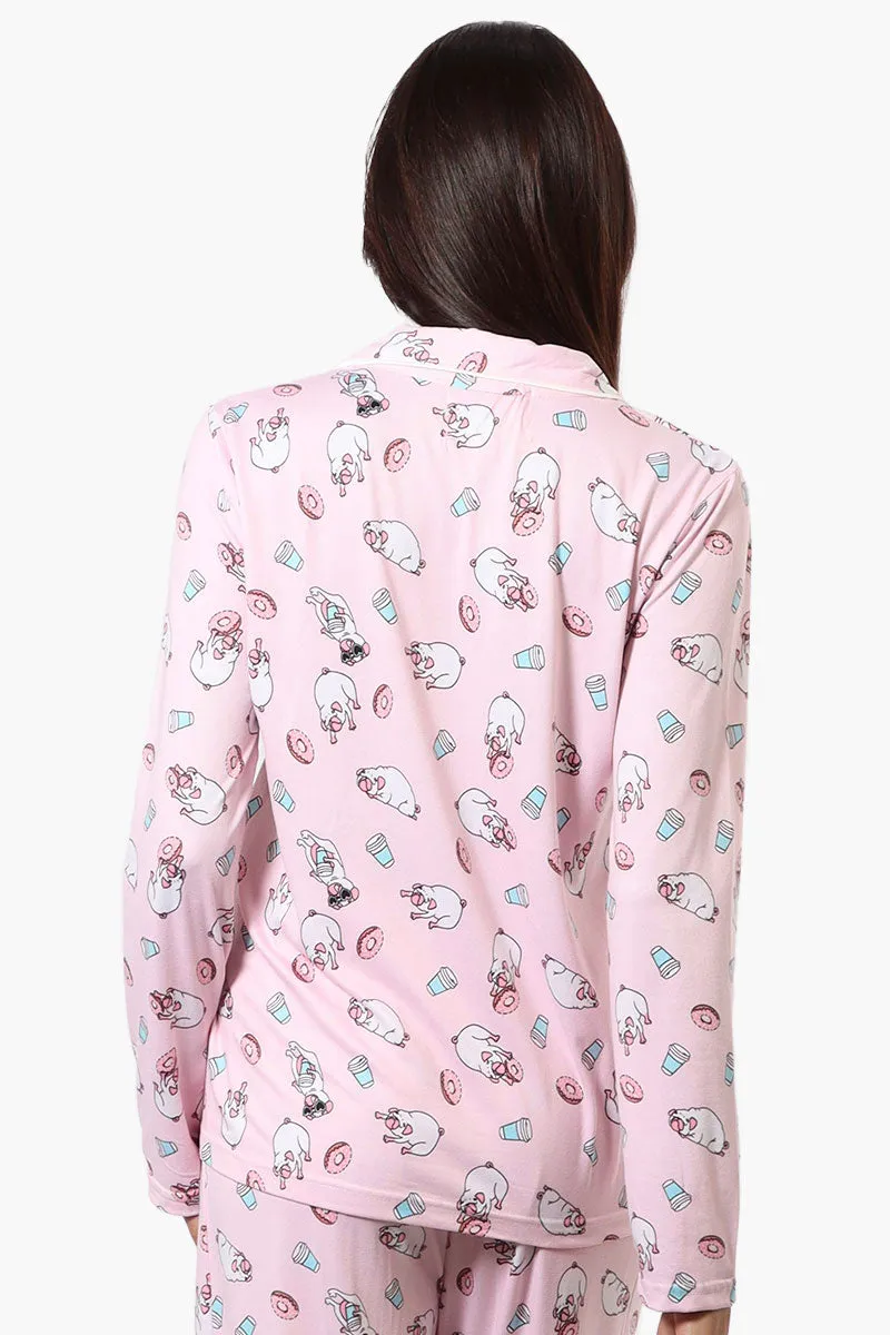Canada Weather Gear Pug Pattern Button Down Pajama Top - Pink