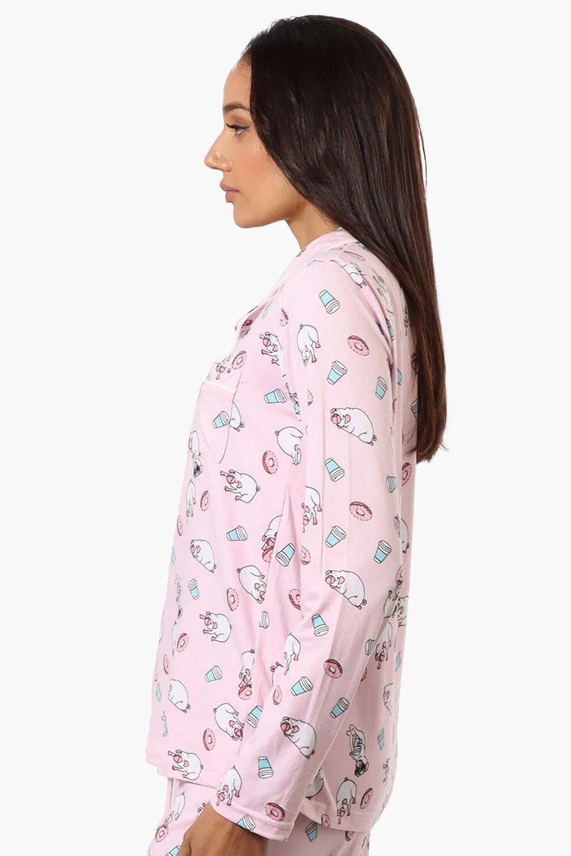 Canada Weather Gear Pug Pattern Button Down Pajama Top - Pink