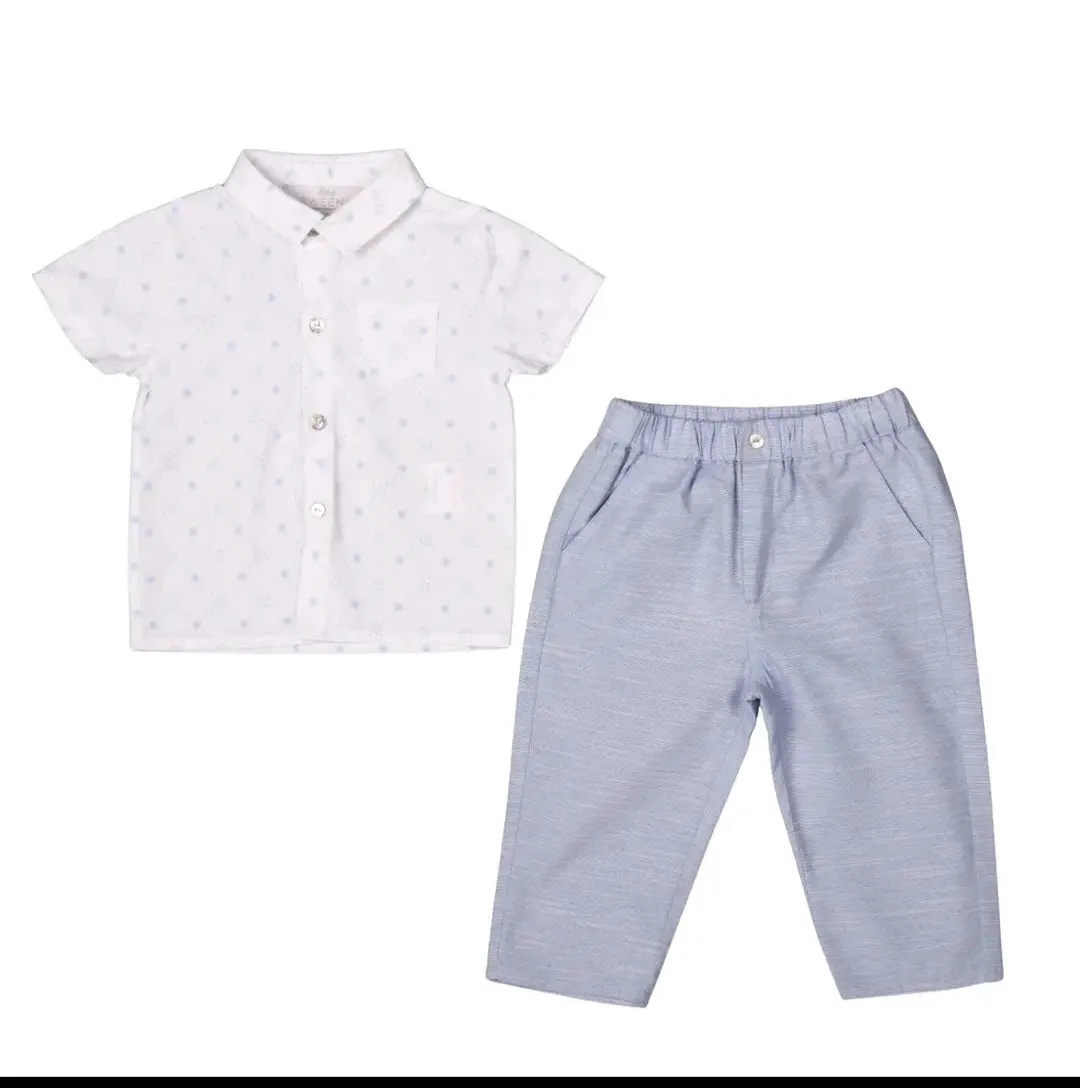 Coolest Organic Cotton Boys White and Blue Shirt & Trousers Set