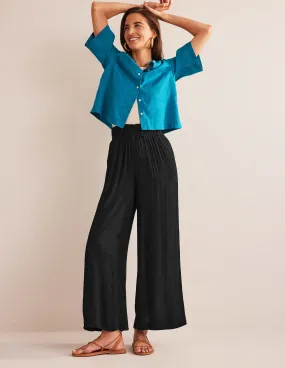 Crinkle Wide Leg Trousers-Black