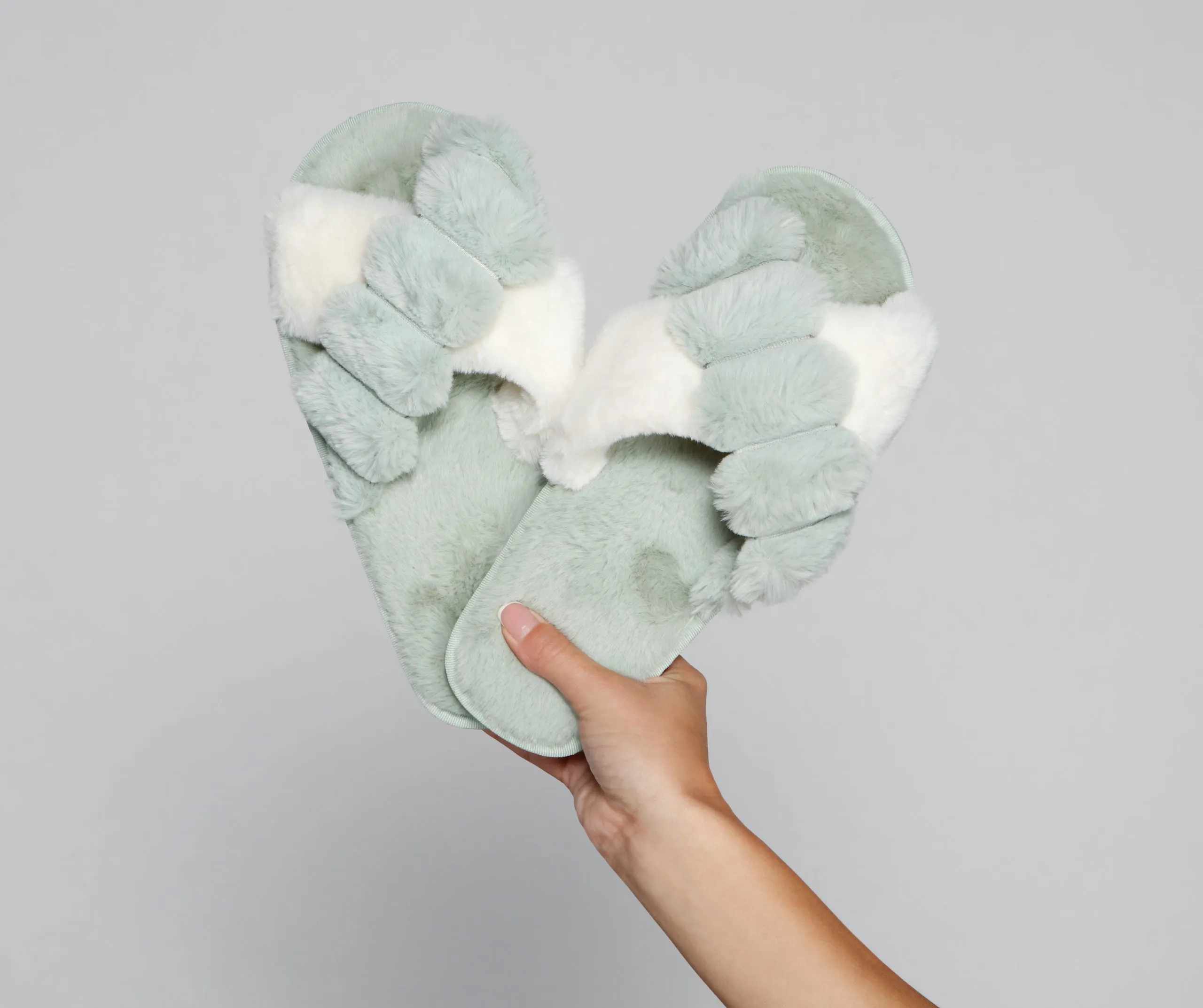 Criss-Cross Chic Faux Fur Slippers