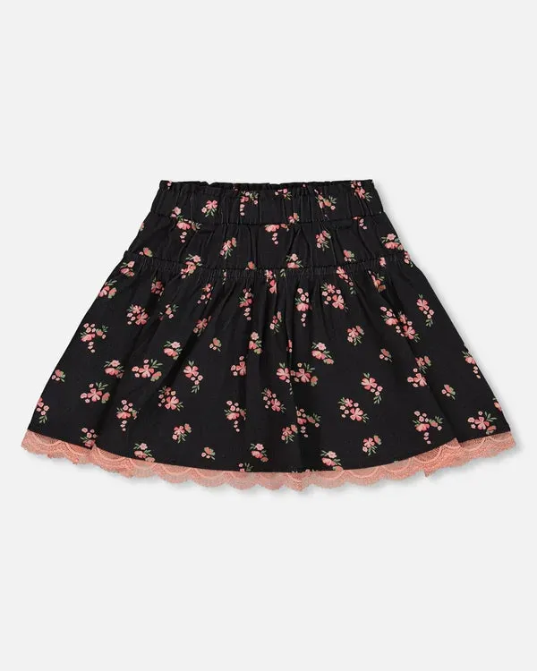 Deux Par Deux Girls Flare Skirt  G20J80  Small Flowers on Black *