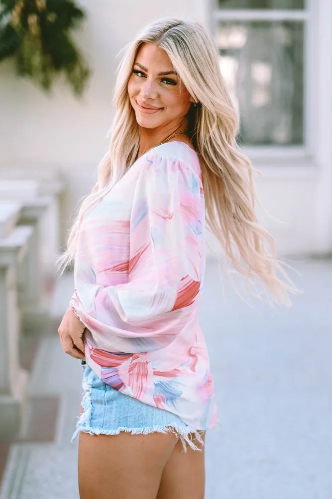 Dose Of Fashion Printed Puff Sleeve V Neck Blouse