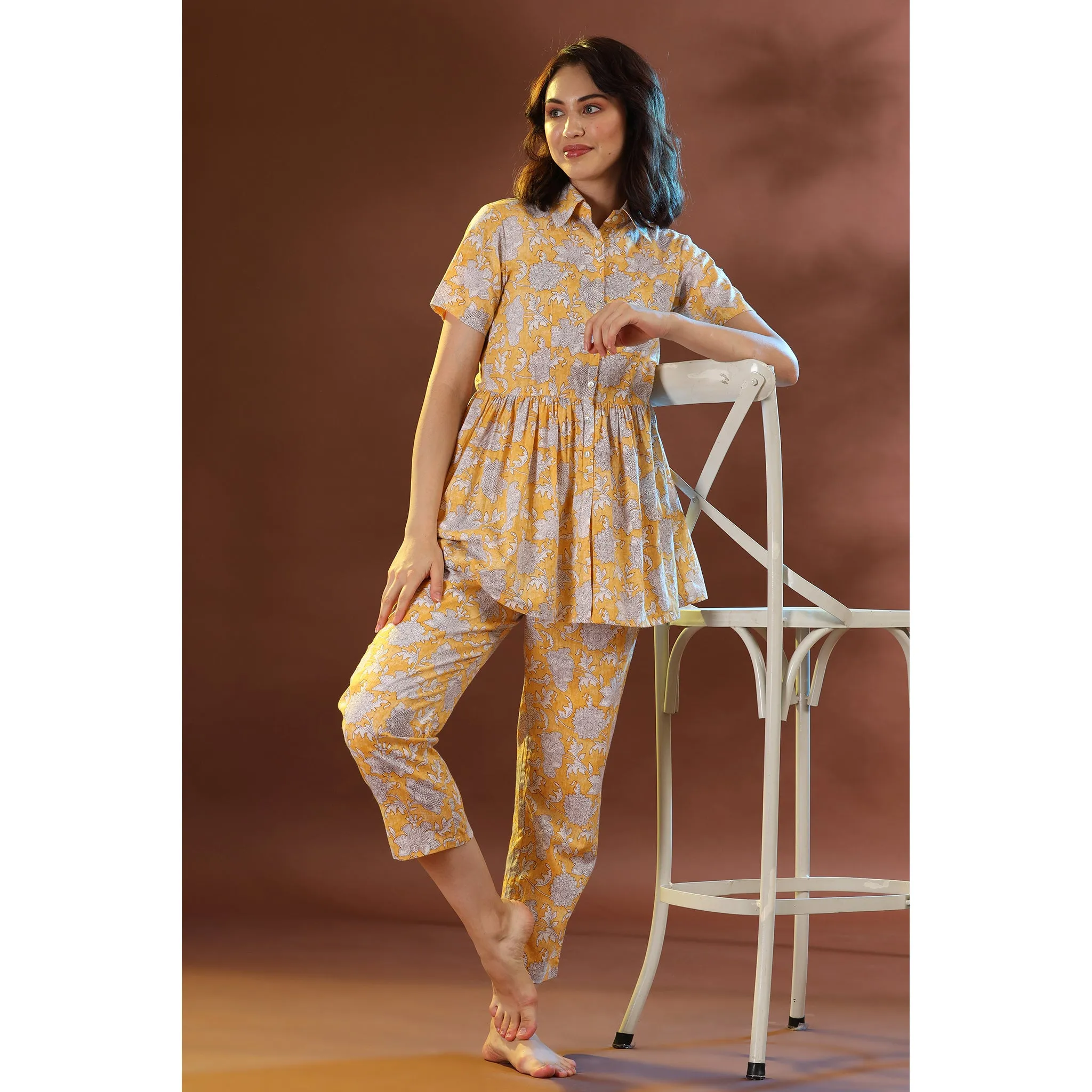 Floral Mosaic on Yellow Loungewear Set