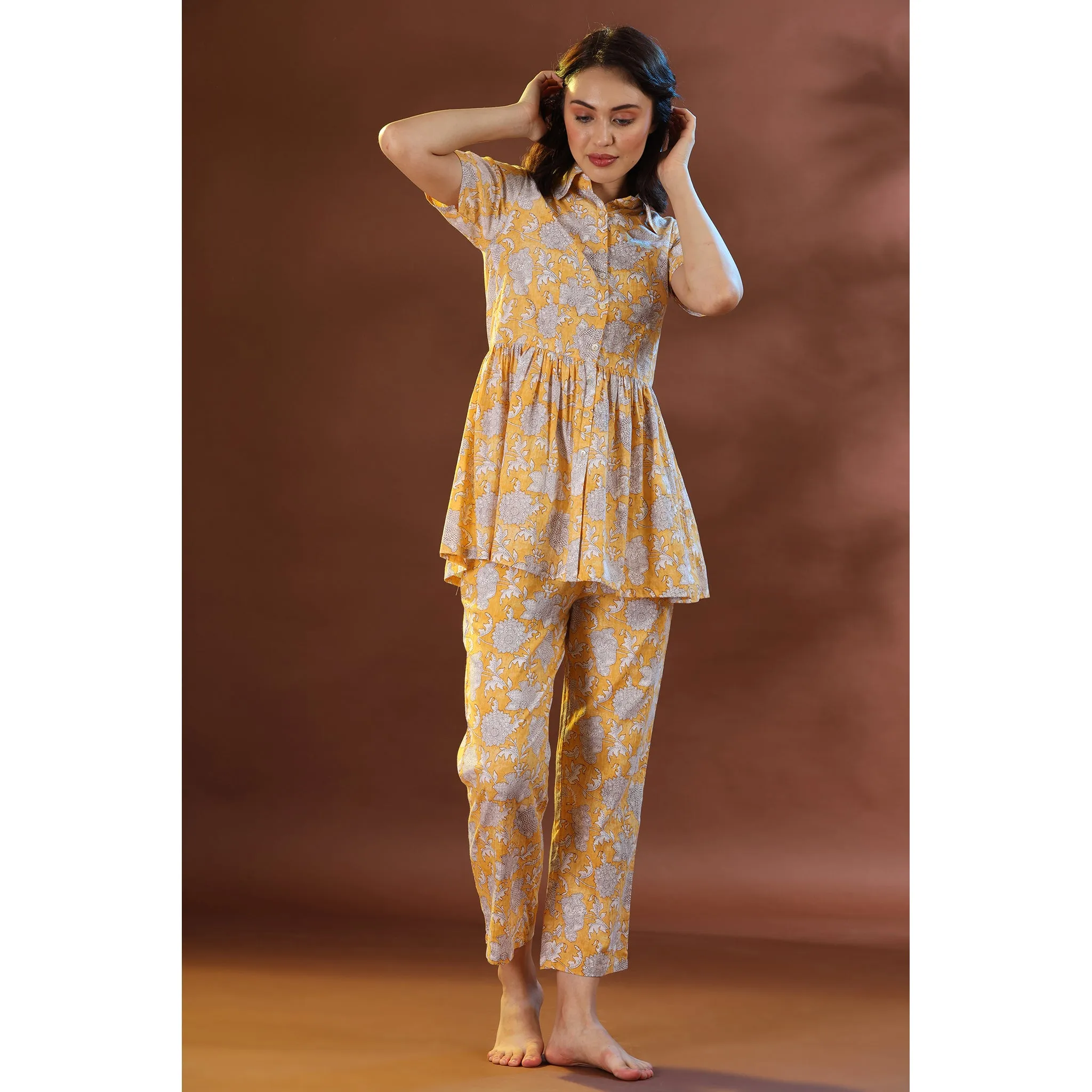 Floral Mosaic on Yellow Loungewear Set