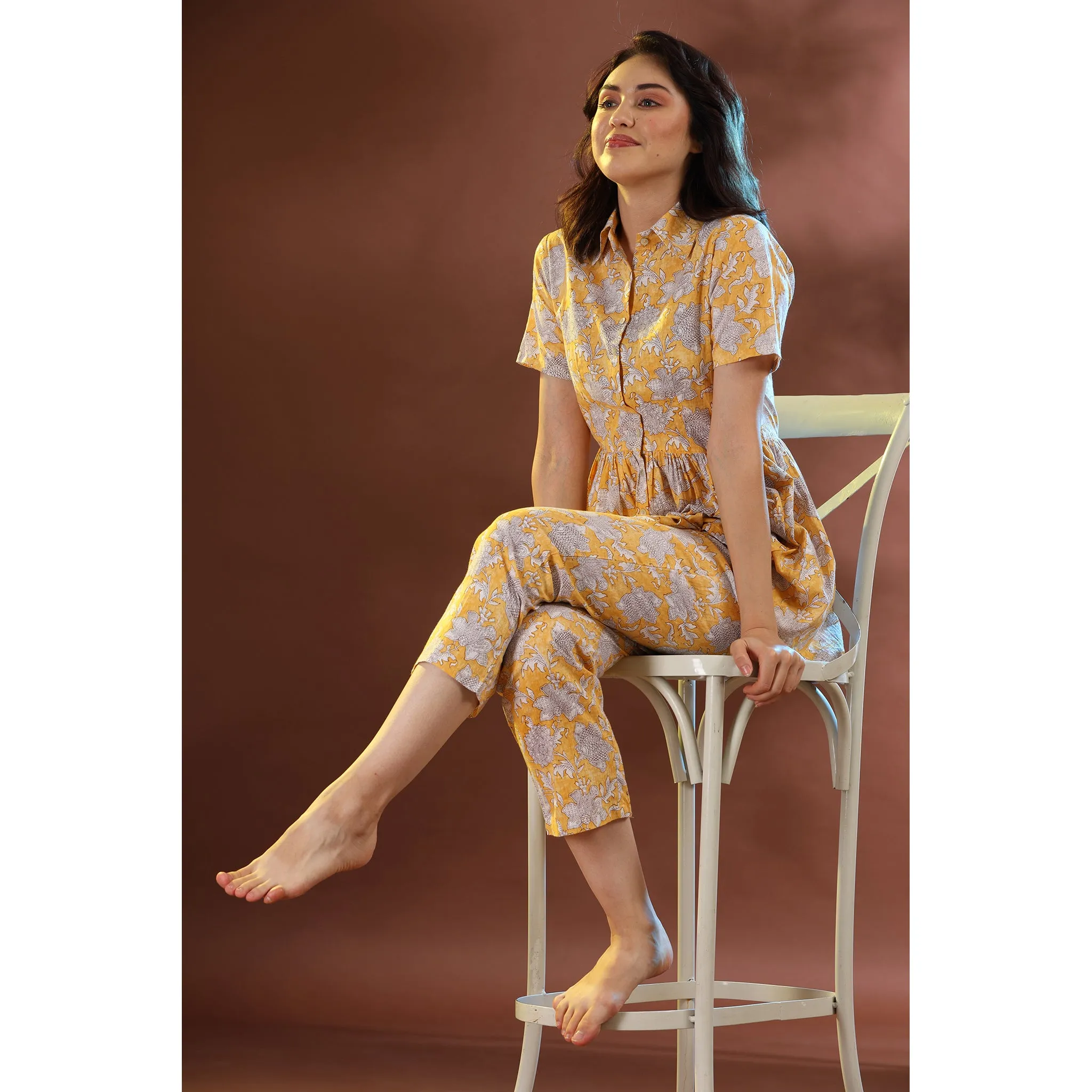 Floral Mosaic on Yellow Loungewear Set