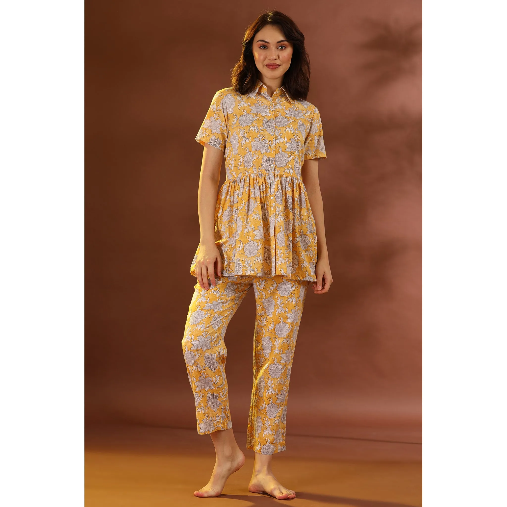 Floral Mosaic on Yellow Loungewear Set