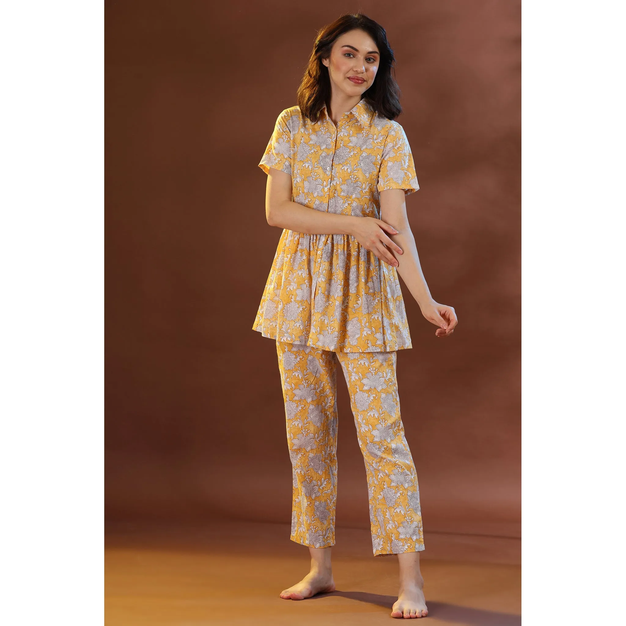Floral Mosaic on Yellow Loungewear Set