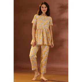 Floral Mosaic on Yellow Loungewear Set