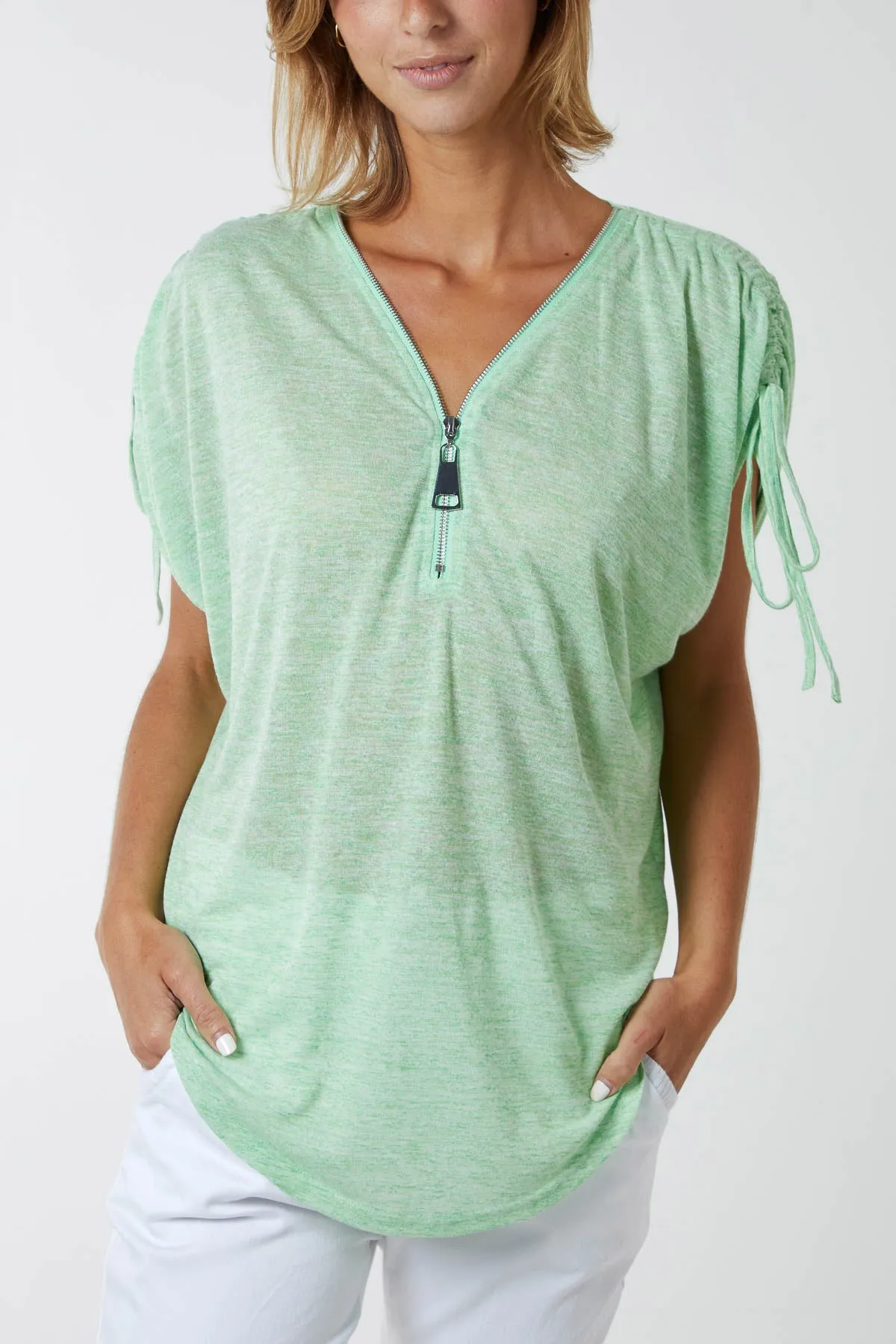 Front Zipper Drawstring Top
