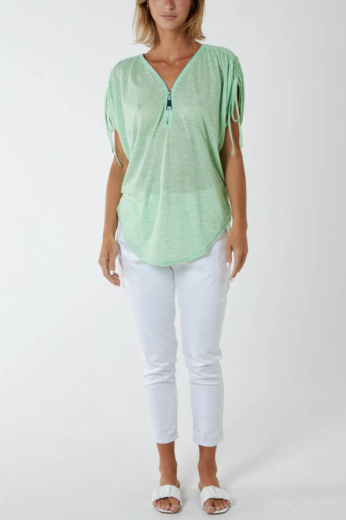Front Zipper Drawstring Top