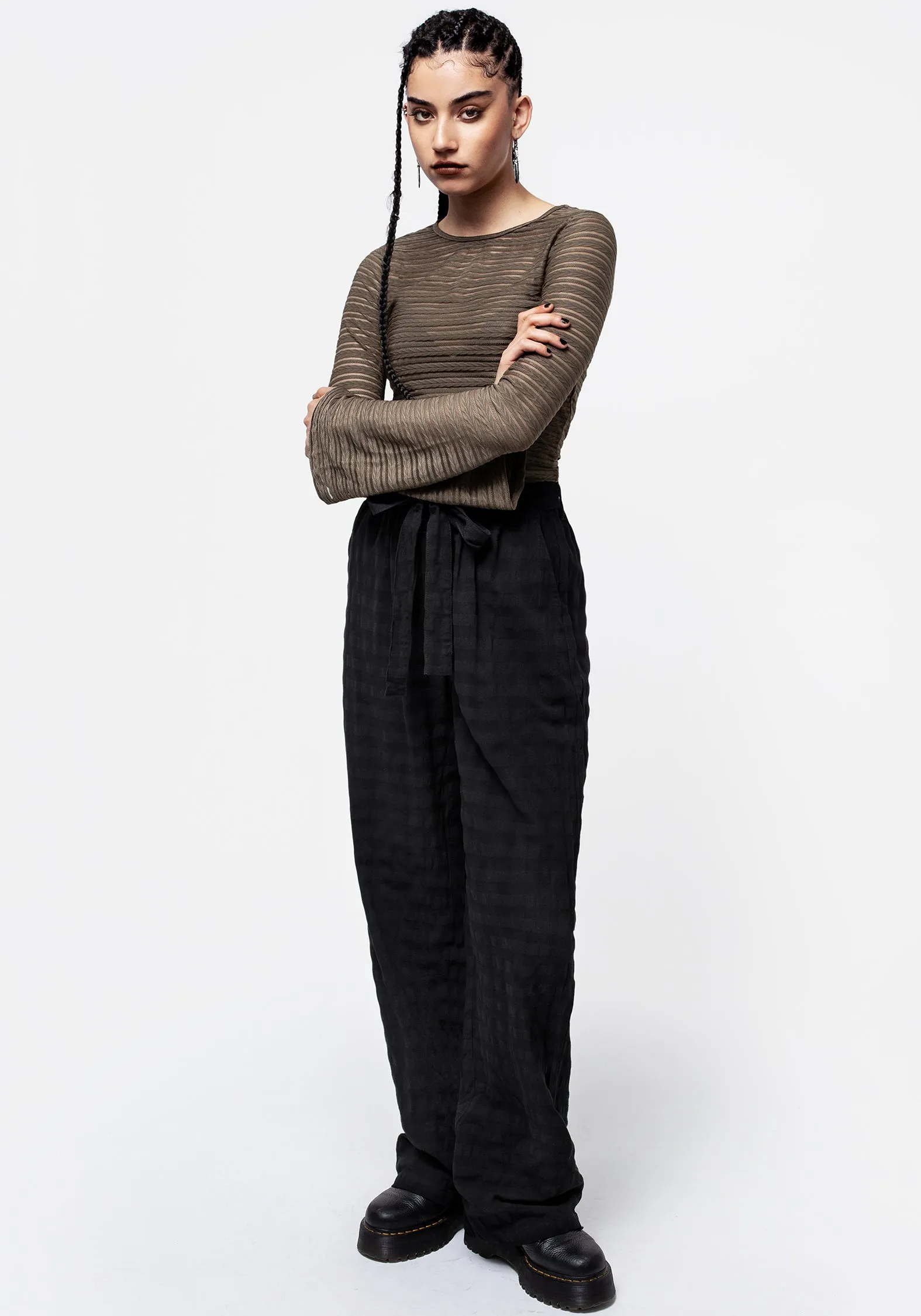 Lithium Tie Waist Check Wide Leg Trouser