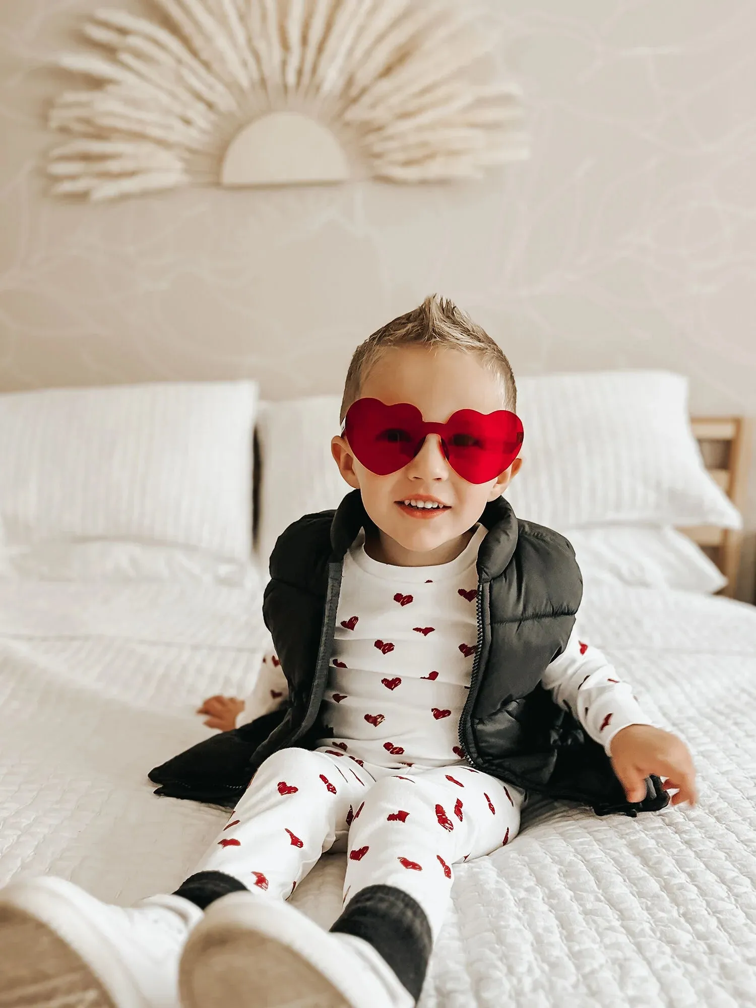 L'ovedbaby Kids' Organic Long Sleeve PJ Set in Crimson Hearts