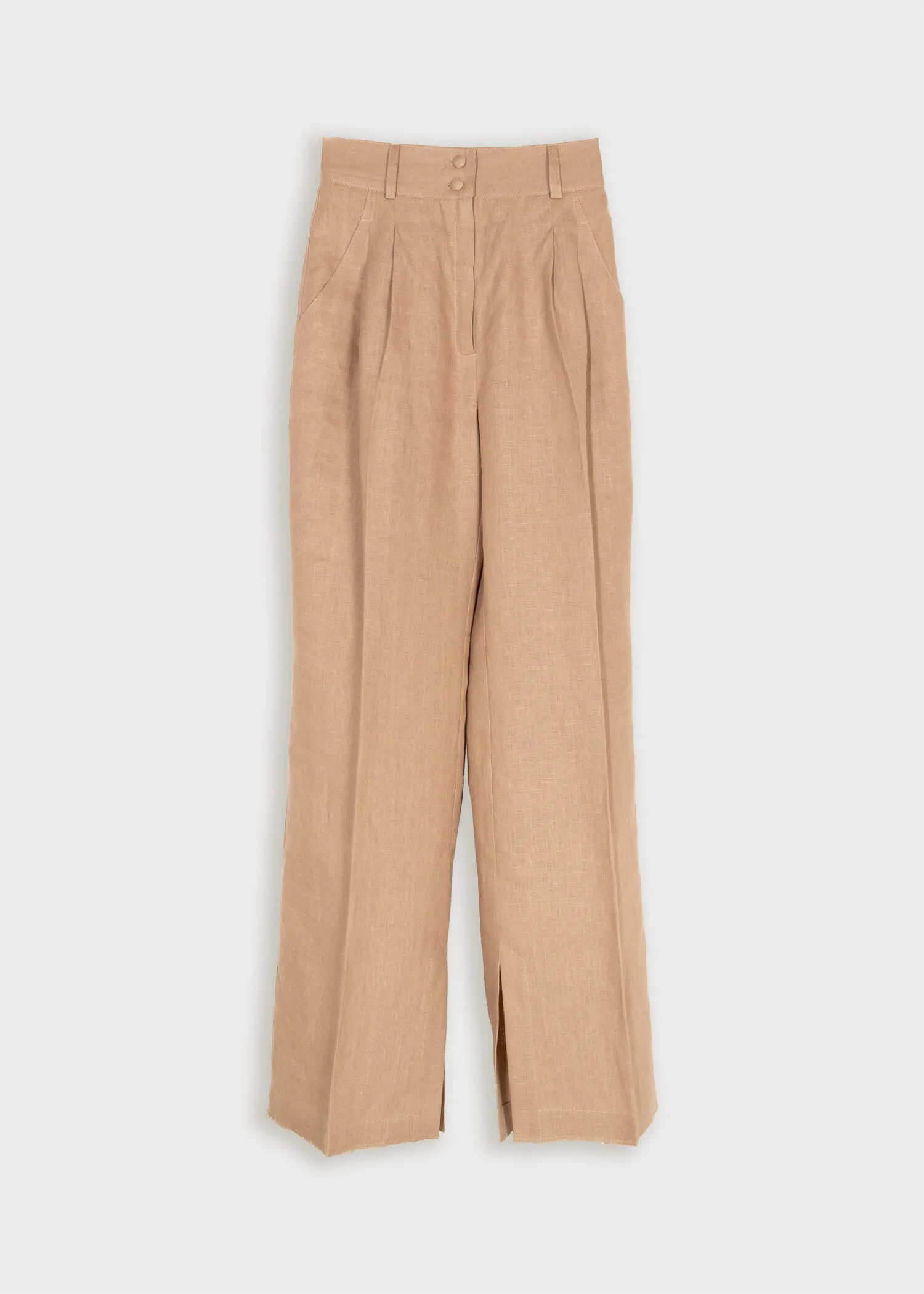 LYNA Wide High-waisted Linen Trousers - Latte