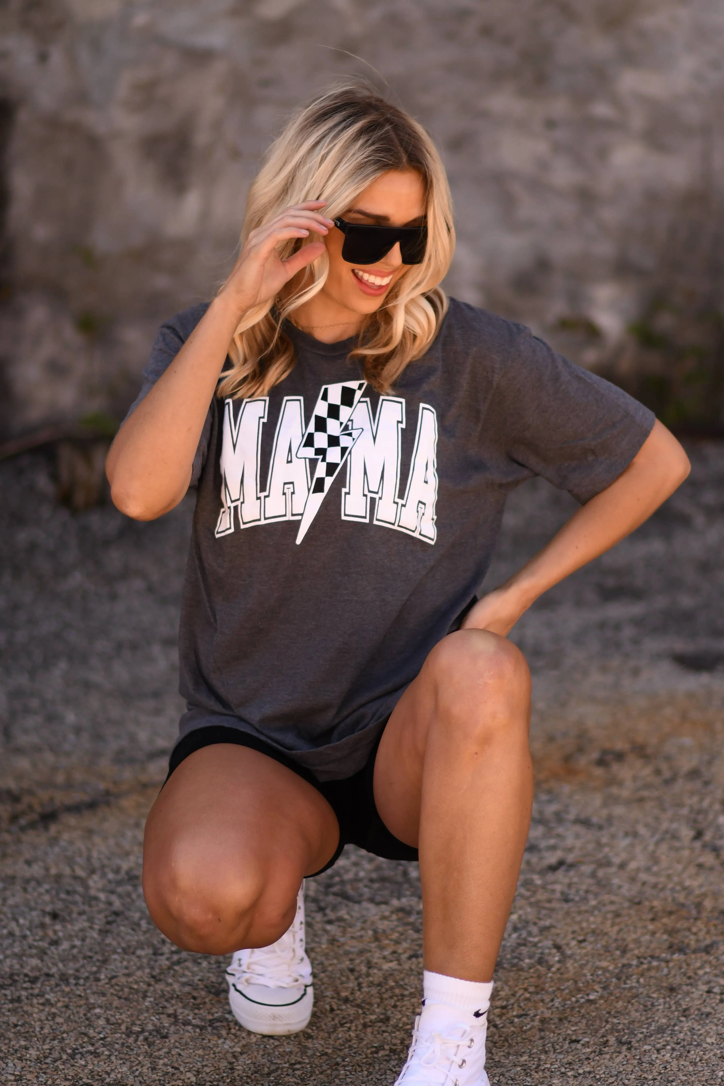 Mama Checkered Bolt Tee