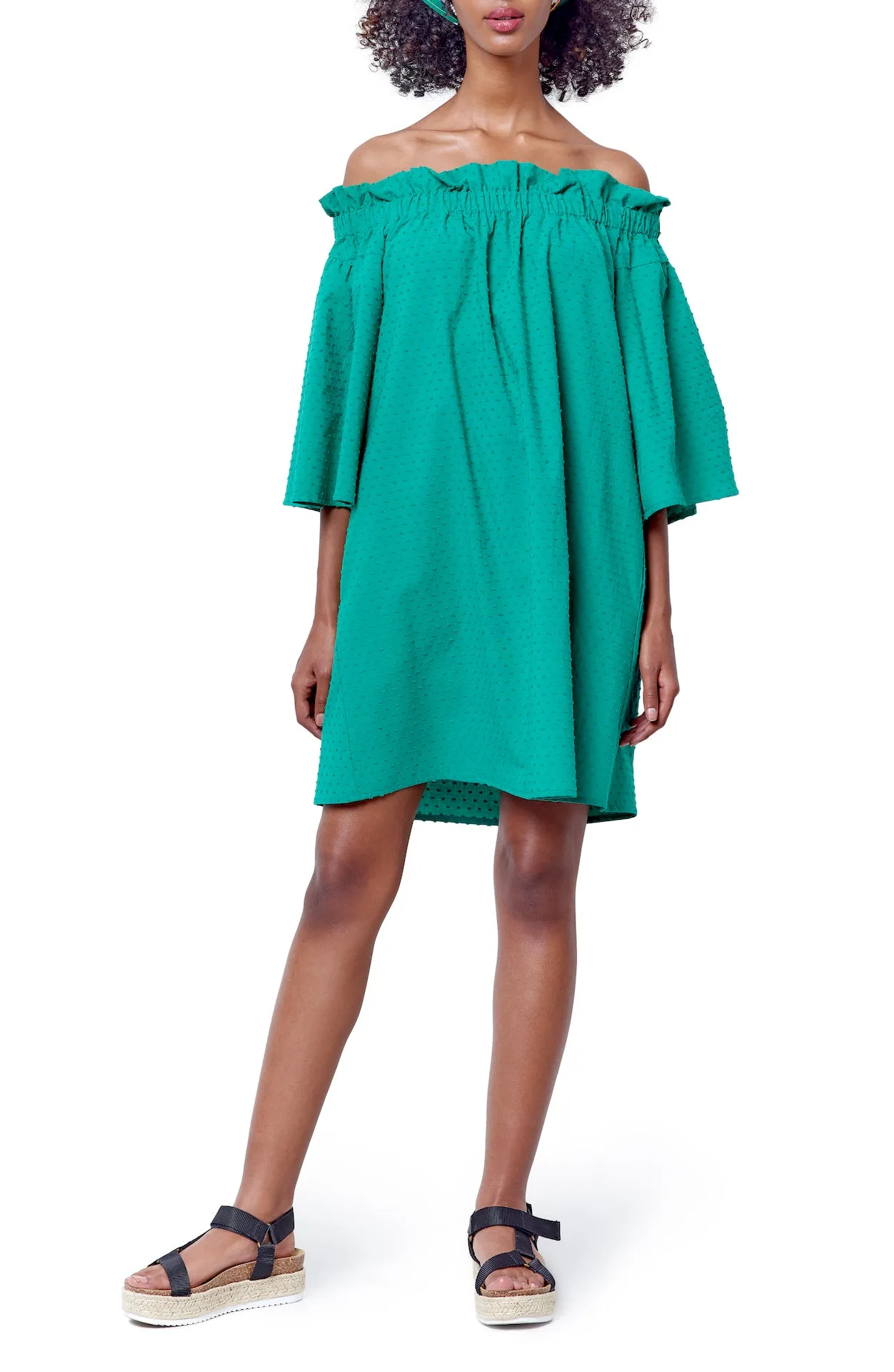 MARY OFF THE SHOULDER RUFFLE DRESS - Swiss