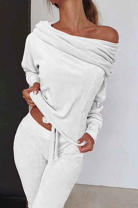 One-shoulder loungewear two-piece set