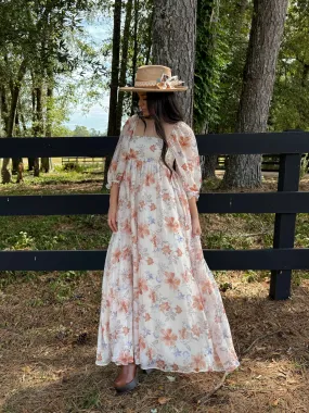 Orange Florals Maxi Dress