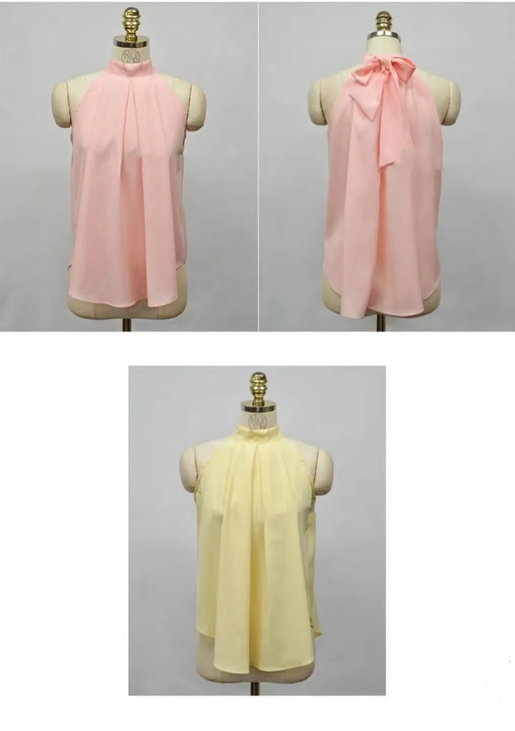 Pastel Halter Neck Pleated Blouse