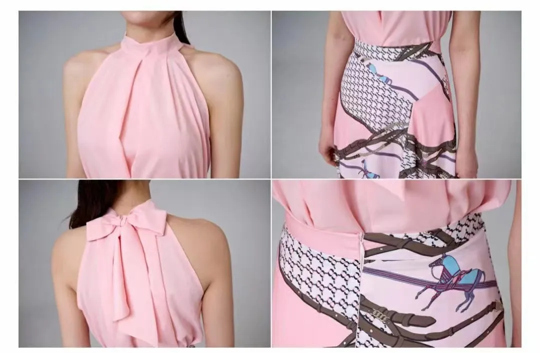 Pastel Halter Neck Pleated Blouse