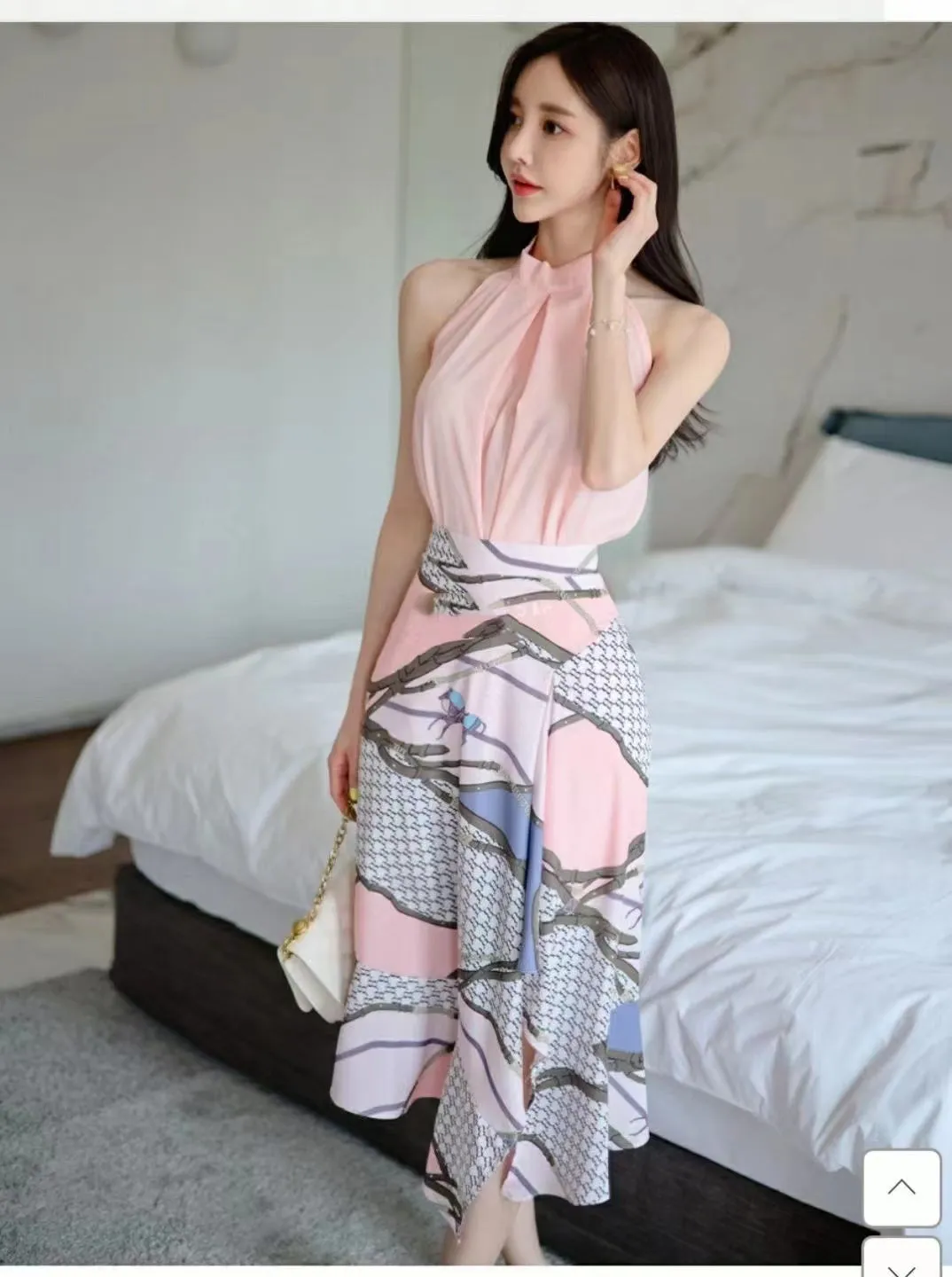 Pastel Halter Neck Pleated Blouse