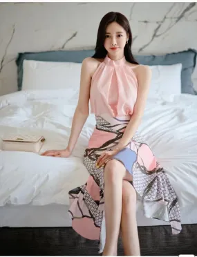 Pastel Halter Neck Pleated Blouse