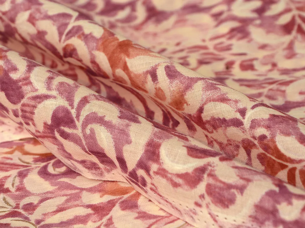 Pink & Cream Floral Pure Mul Mul Cotton Fabric