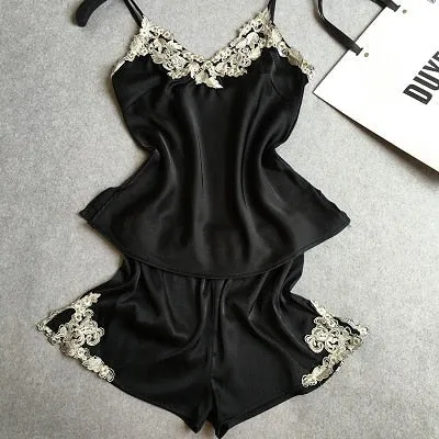Polyester Solid Sexy Pajamas Spaghetti Strap Soft Sleepwear