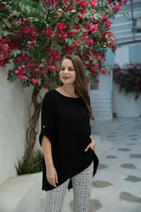 Roll Sleeve Linen Top