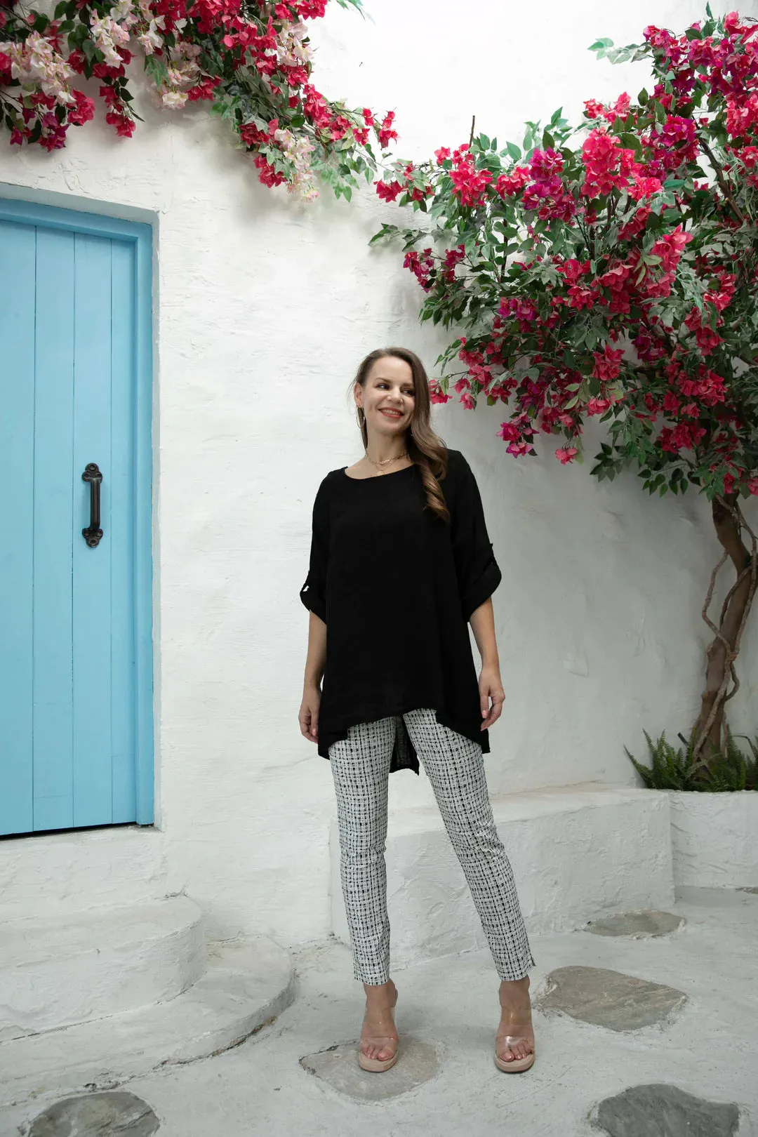 Roll Sleeve Linen Top