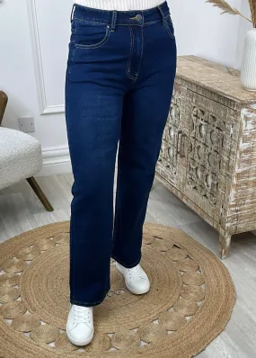 Ruby Dark Denim Wide Leg Fleece Jeans
