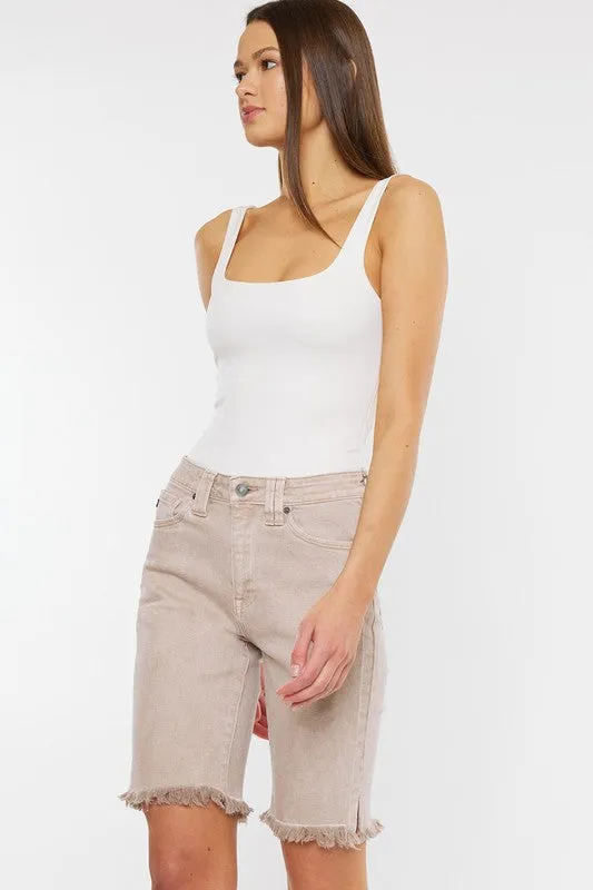 Taupe High Rise Bermuda Shorts