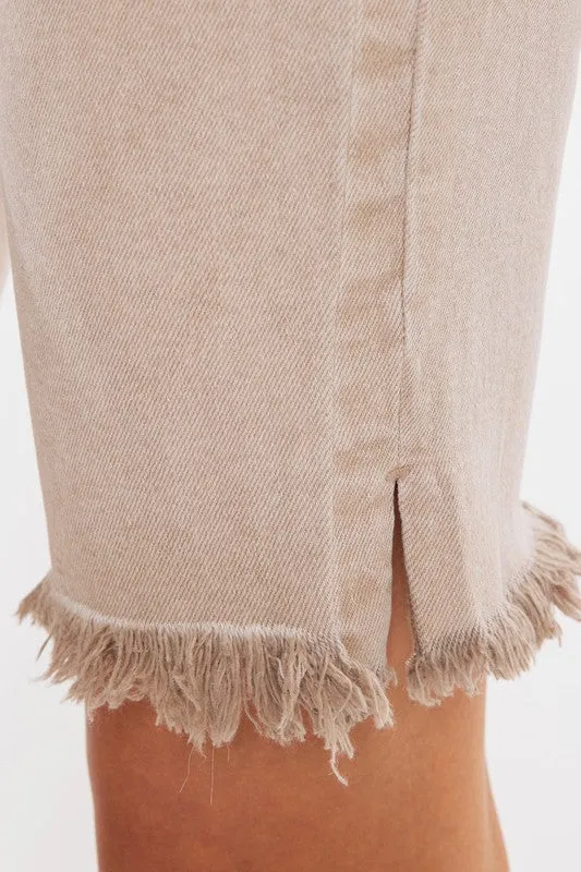 Taupe High Rise Bermuda Shorts