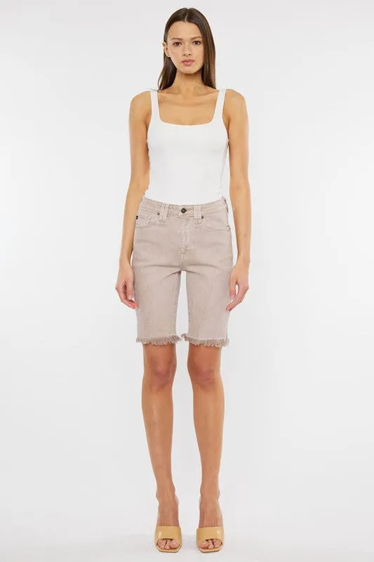 Taupe High Rise Bermuda Shorts