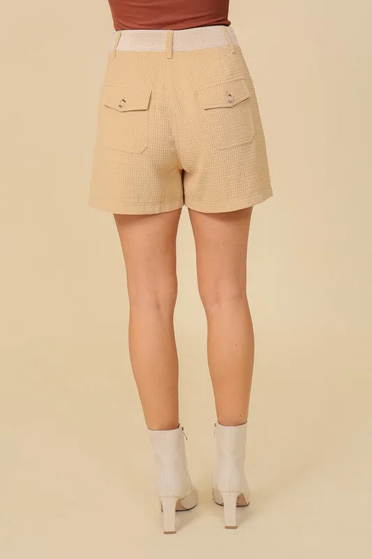 Taupe/Cream Color Block Shorts