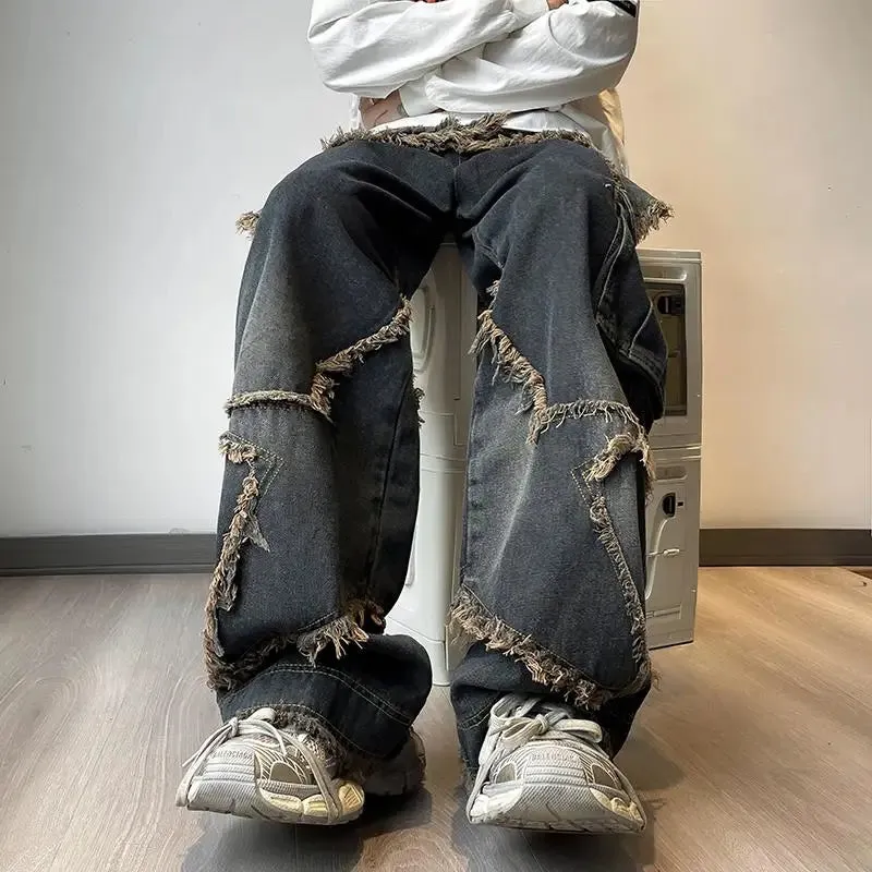 Wiaofellas  -  Men's Summer Wide Leg Jeans  Casual Light Comfy  Trousers  Versatile Denim Pants