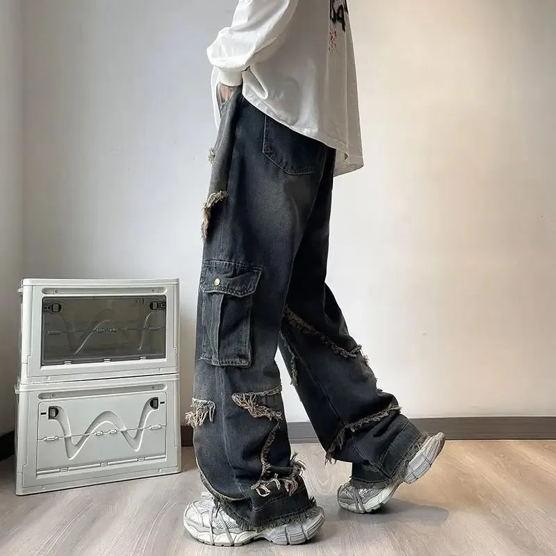 Wiaofellas  -  Men's Summer Wide Leg Jeans  Casual Light Comfy  Trousers  Versatile Denim Pants