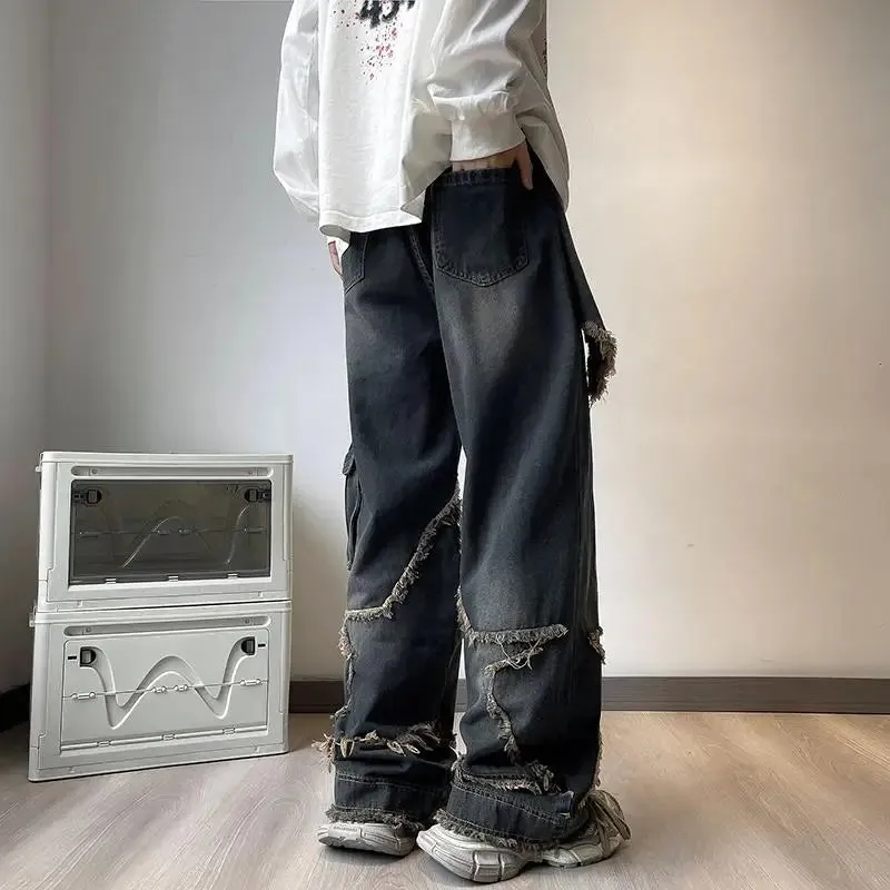 Wiaofellas  -  Men's Summer Wide Leg Jeans  Casual Light Comfy  Trousers  Versatile Denim Pants