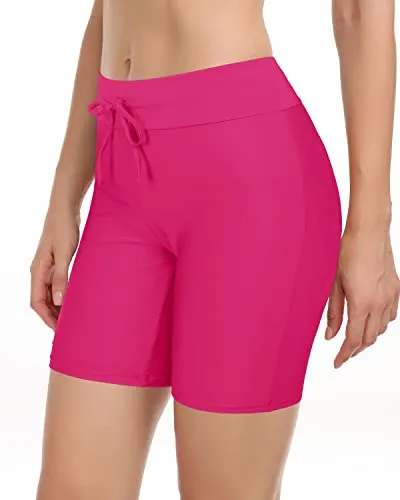 Women High Waisted Swim Shorts Tummy Control Boy Shorts Long Board Shorts